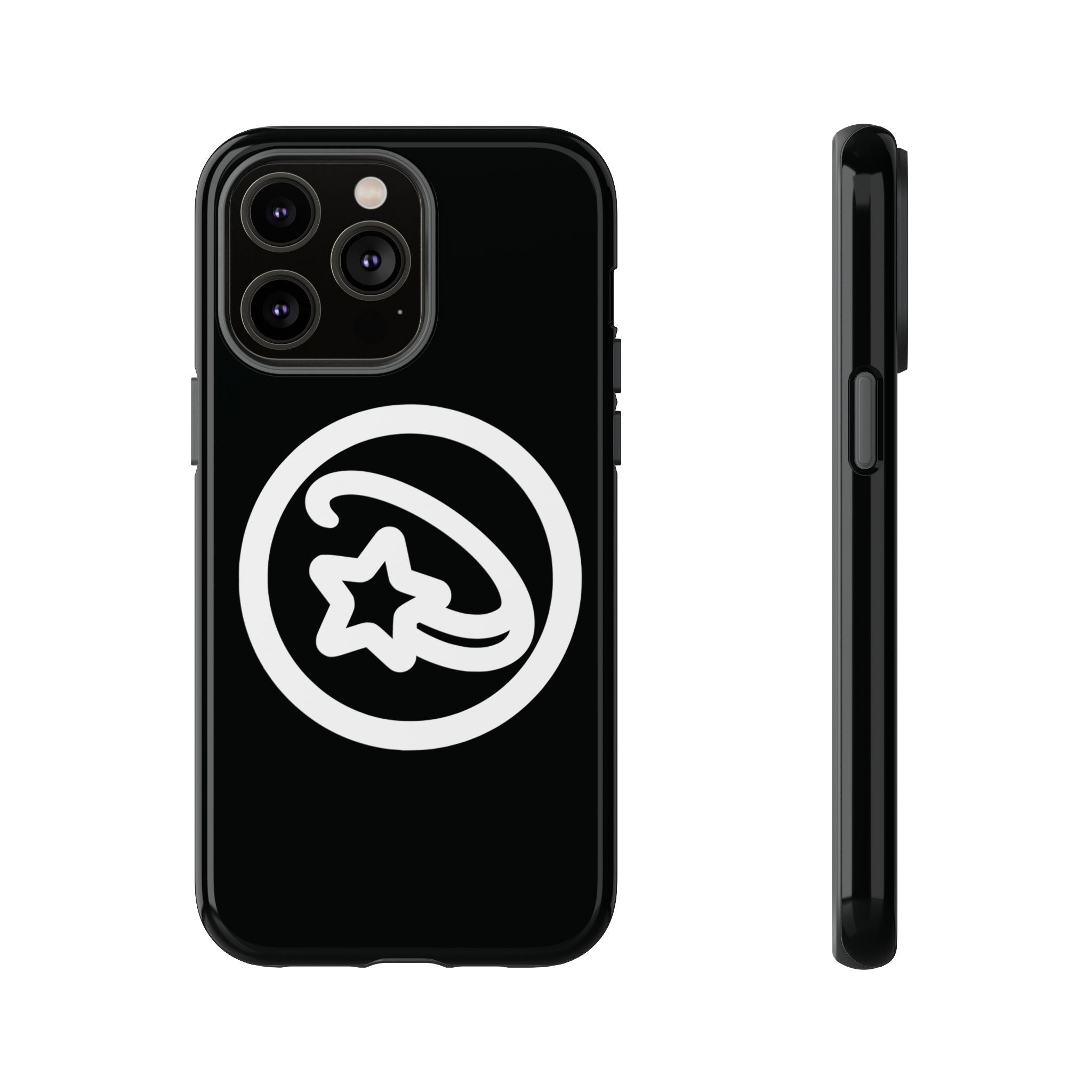 Positivestar Phone Case — Black Gloss Tough Case with White Shooting Star Logo
