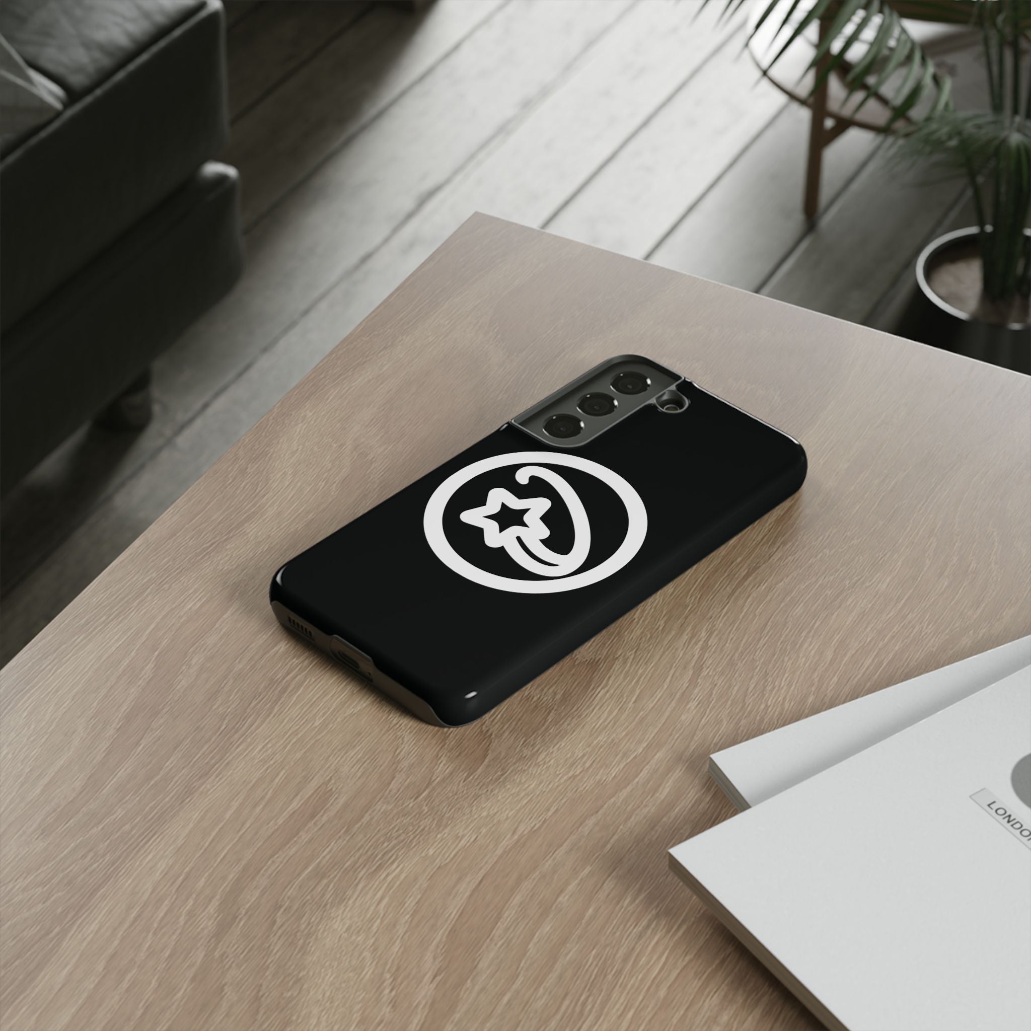 Positivestar Phone Case — Black Gloss Tough Case with White Shooting Star Logo