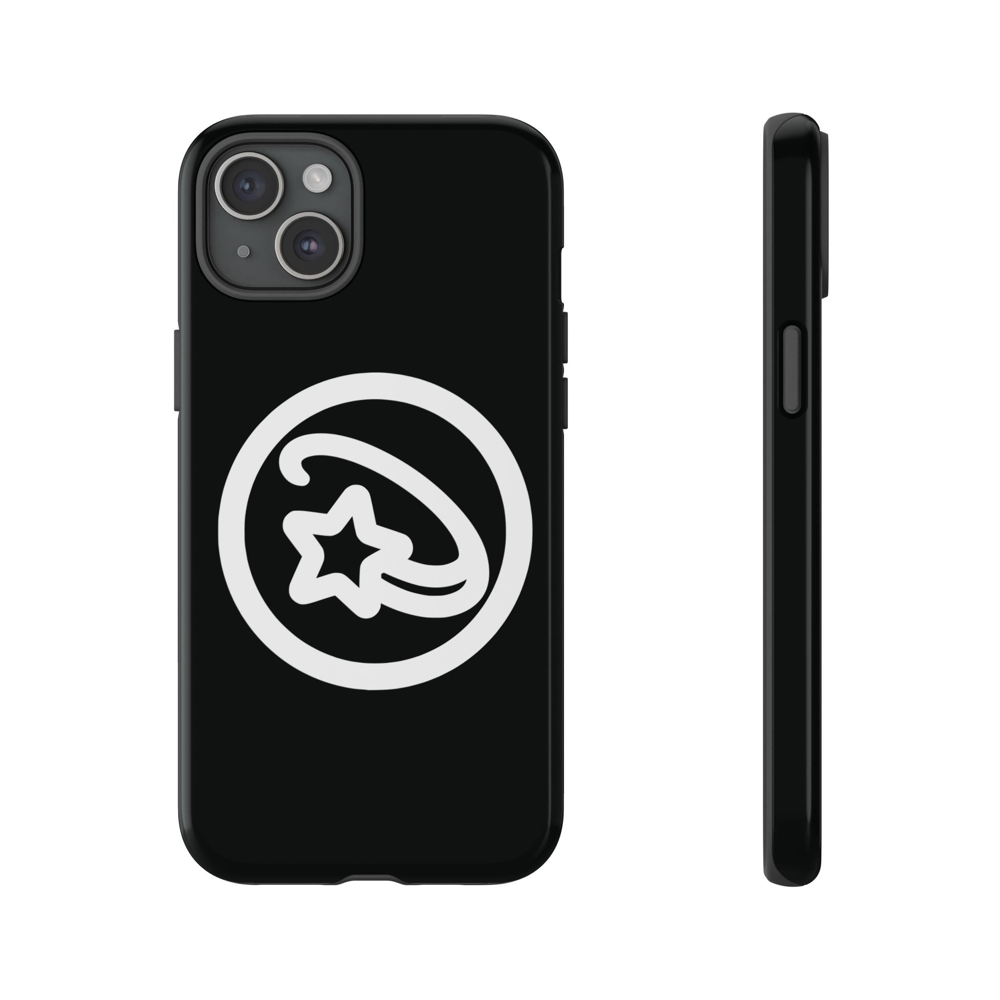 Positivestar Phone Case — Black Gloss Tough Case with White Shooting Star Logo