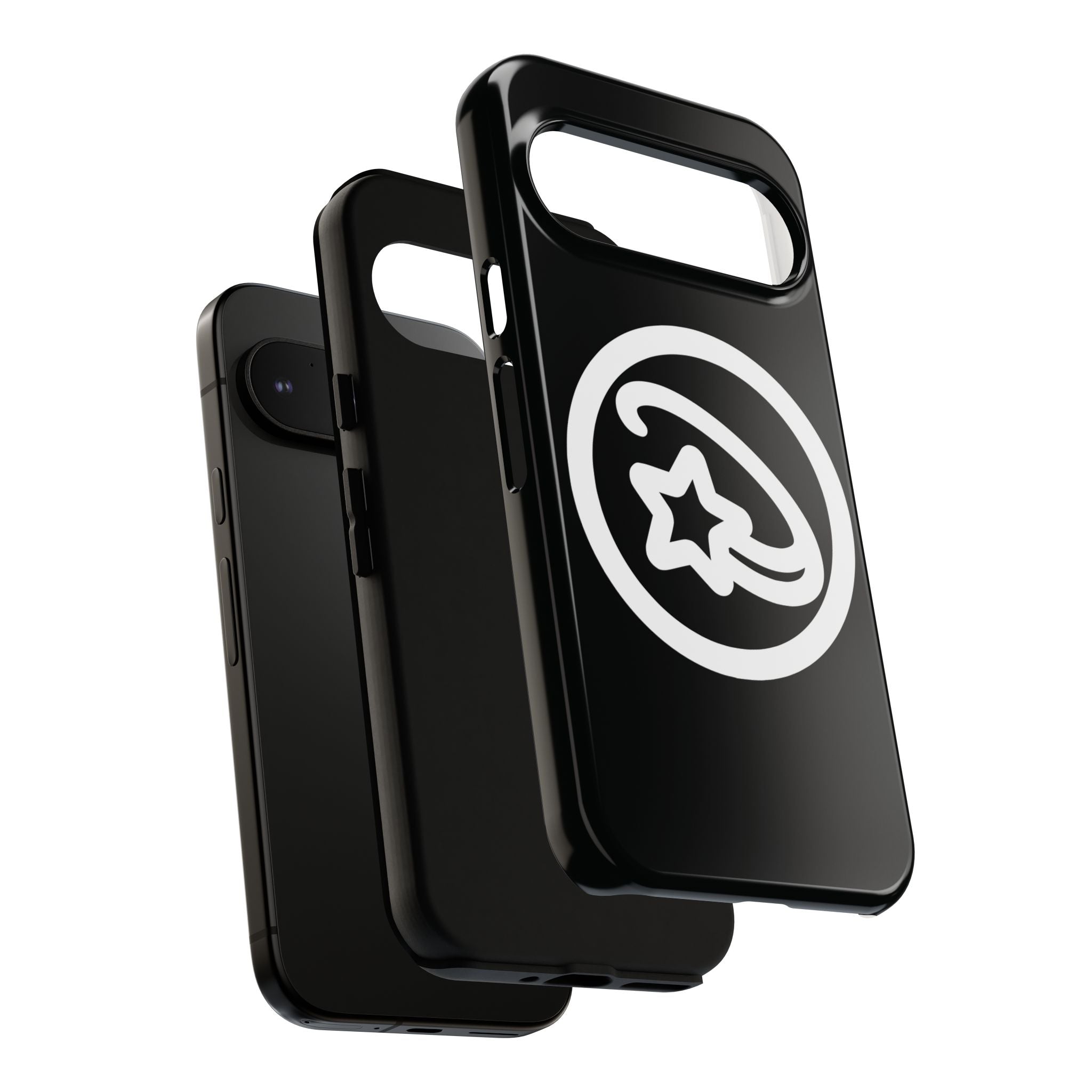 Positivestar Phone Case — Black Gloss Tough Case with White Shooting Star Logo