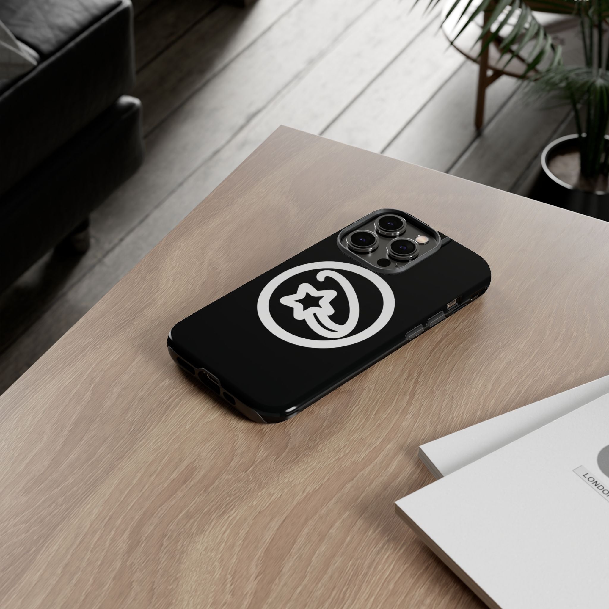 Positivestar Phone Case — Black Gloss Tough Case with White Shooting Star Logo
