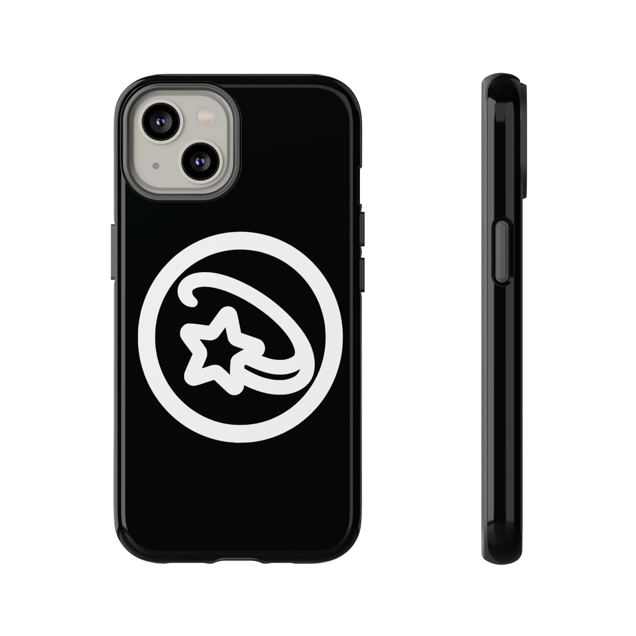 Positivestar Phone Case — Black Gloss Tough Case with White Shooting Star Logo