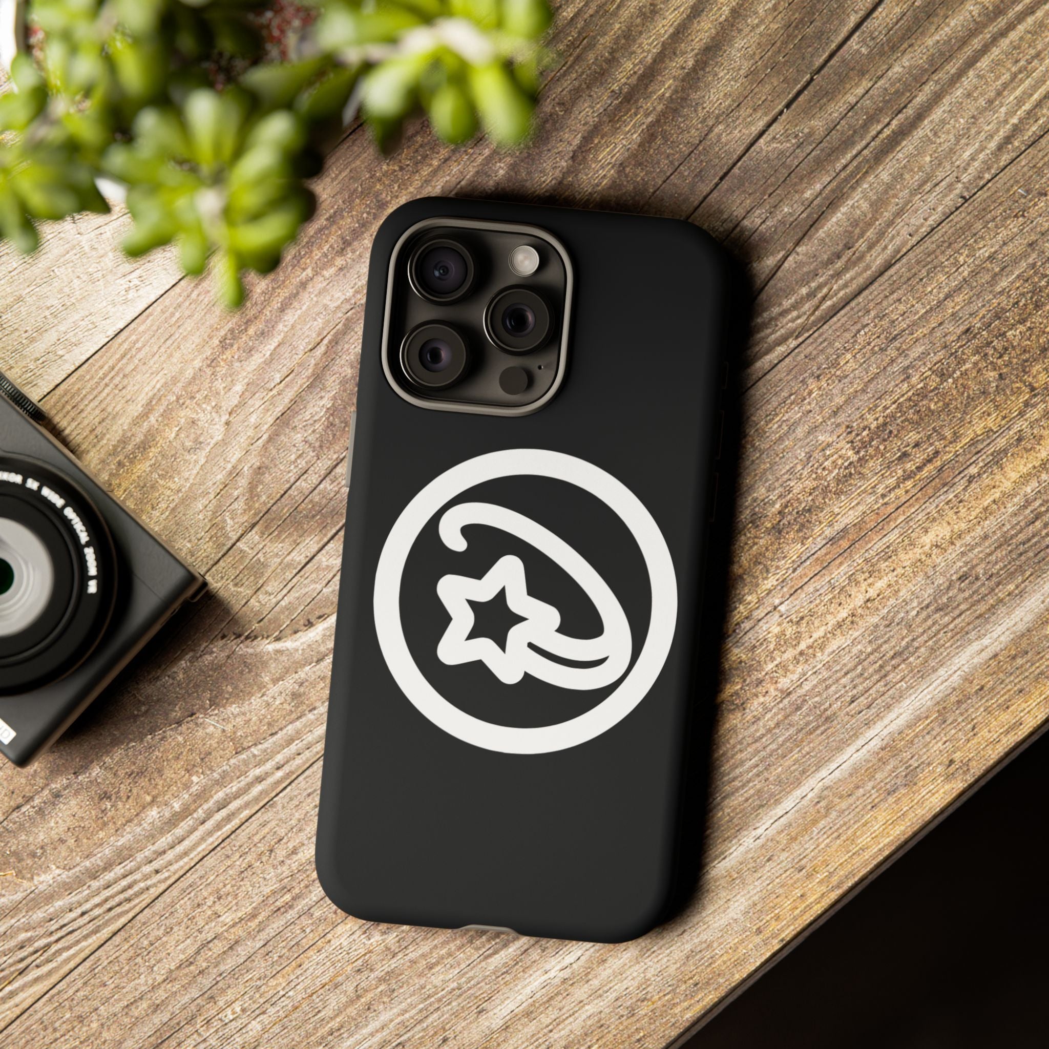 Positivestar Phone Case — Black Gloss Tough Case with White Shooting Star Logo
