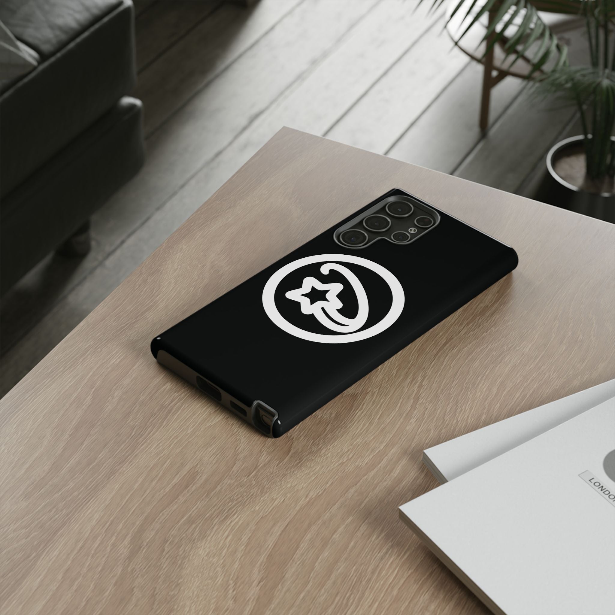 Positivestar Phone Case — Black Gloss Tough Case with White Shooting Star Logo