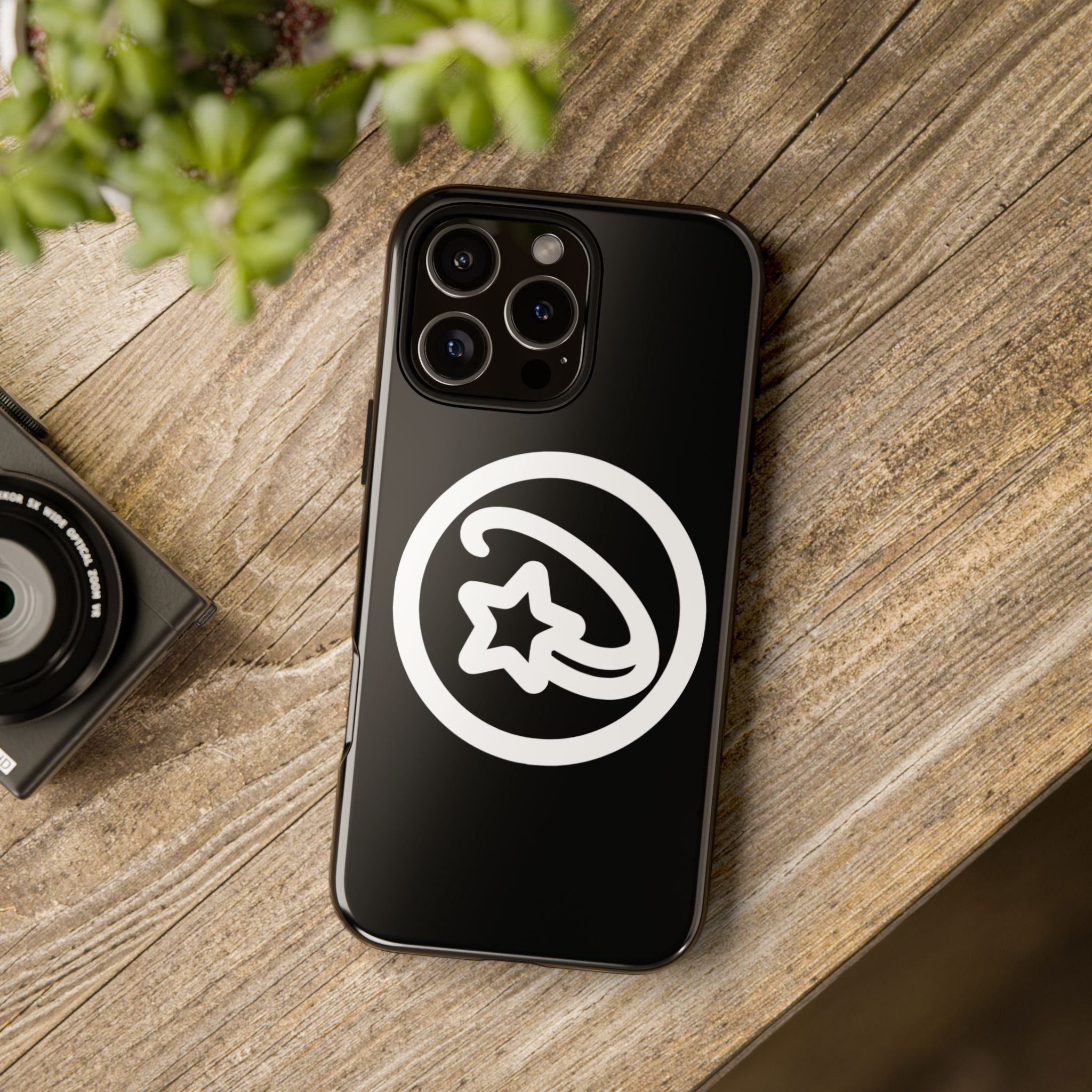 Positivestar Phone Case — Black Gloss Tough Case with White Shooting Star Logo