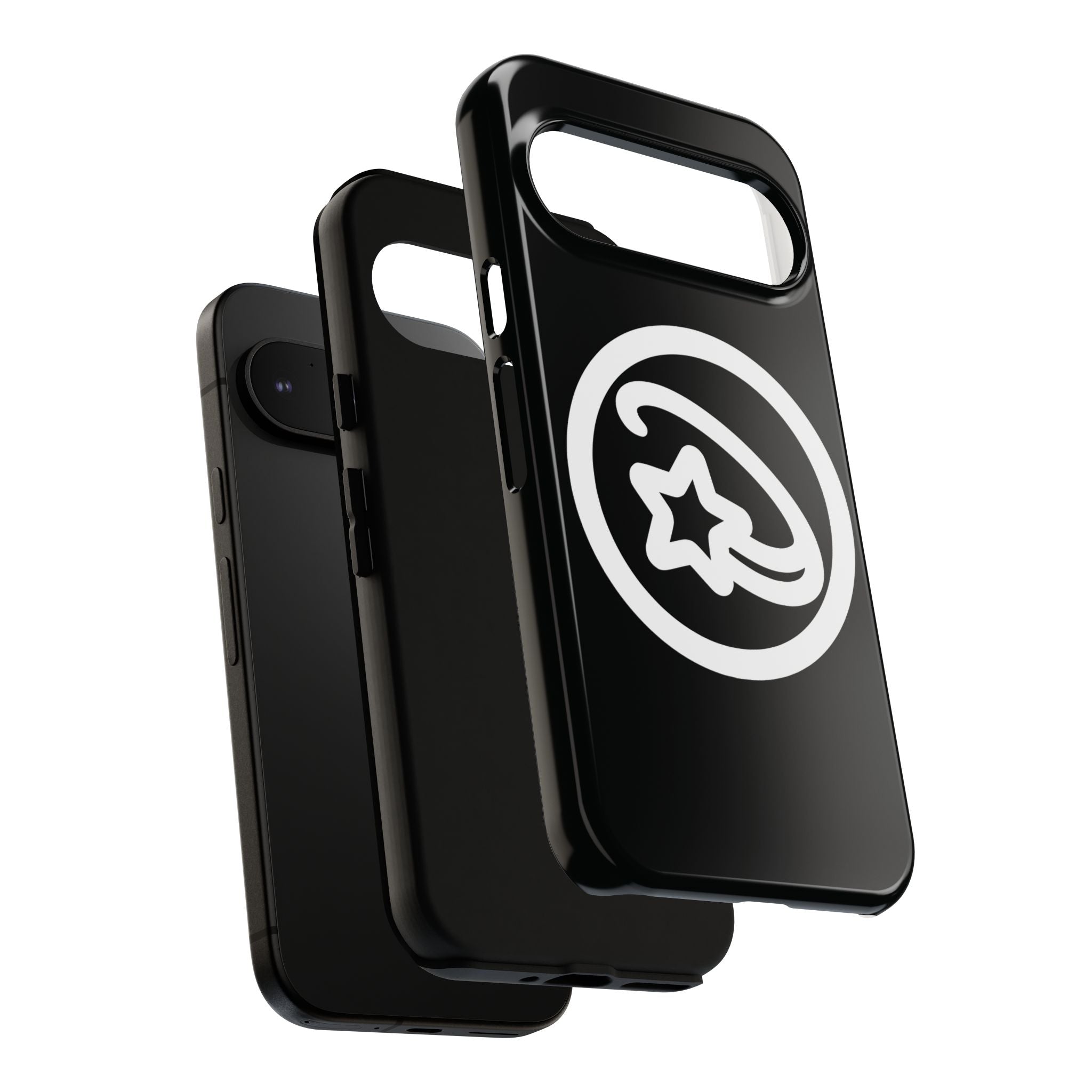 Positivestar Phone Case — Black Gloss Tough Case with White Shooting Star Logo