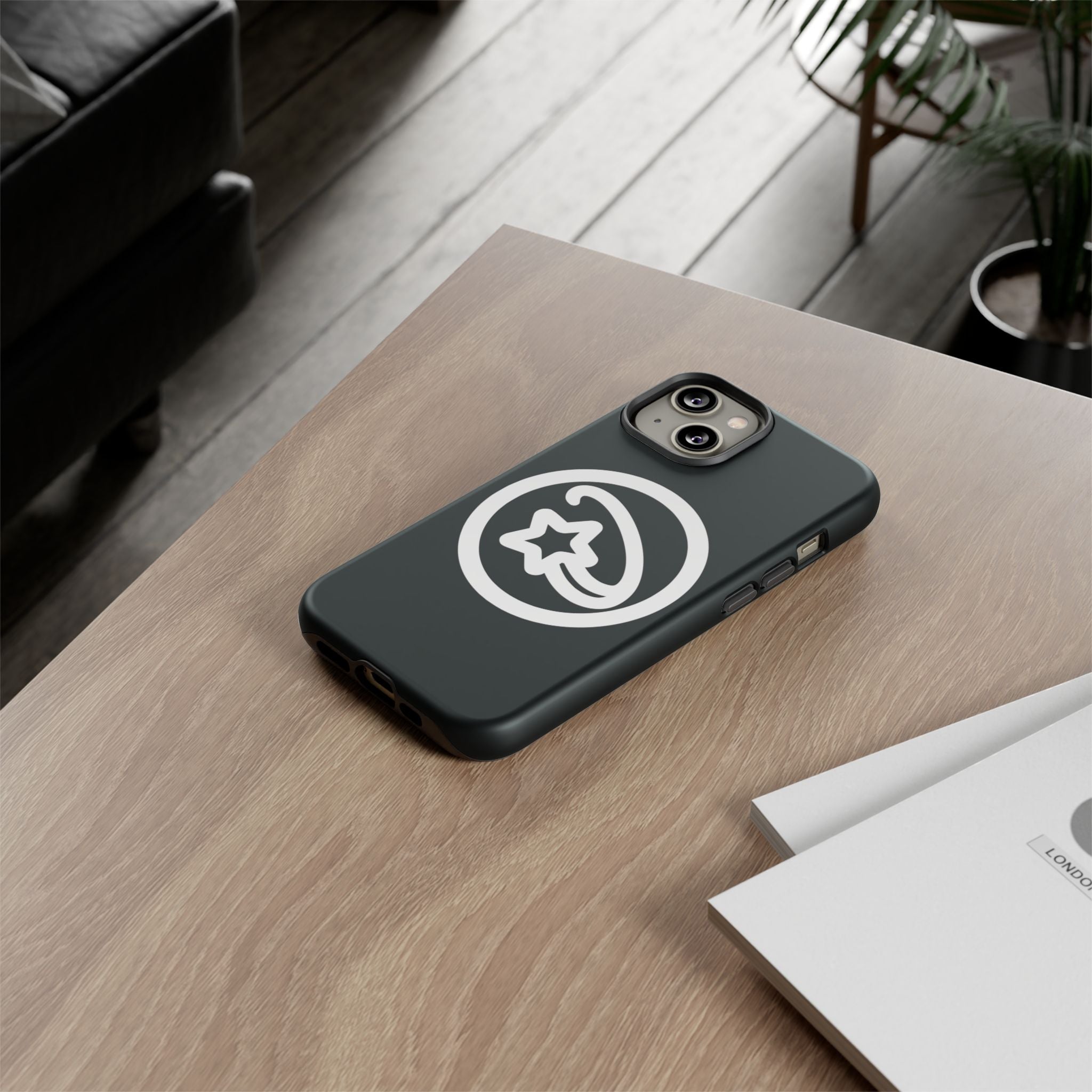 Positivestar Phone Case — Black Gloss Tough Case with White Shooting Star Logo