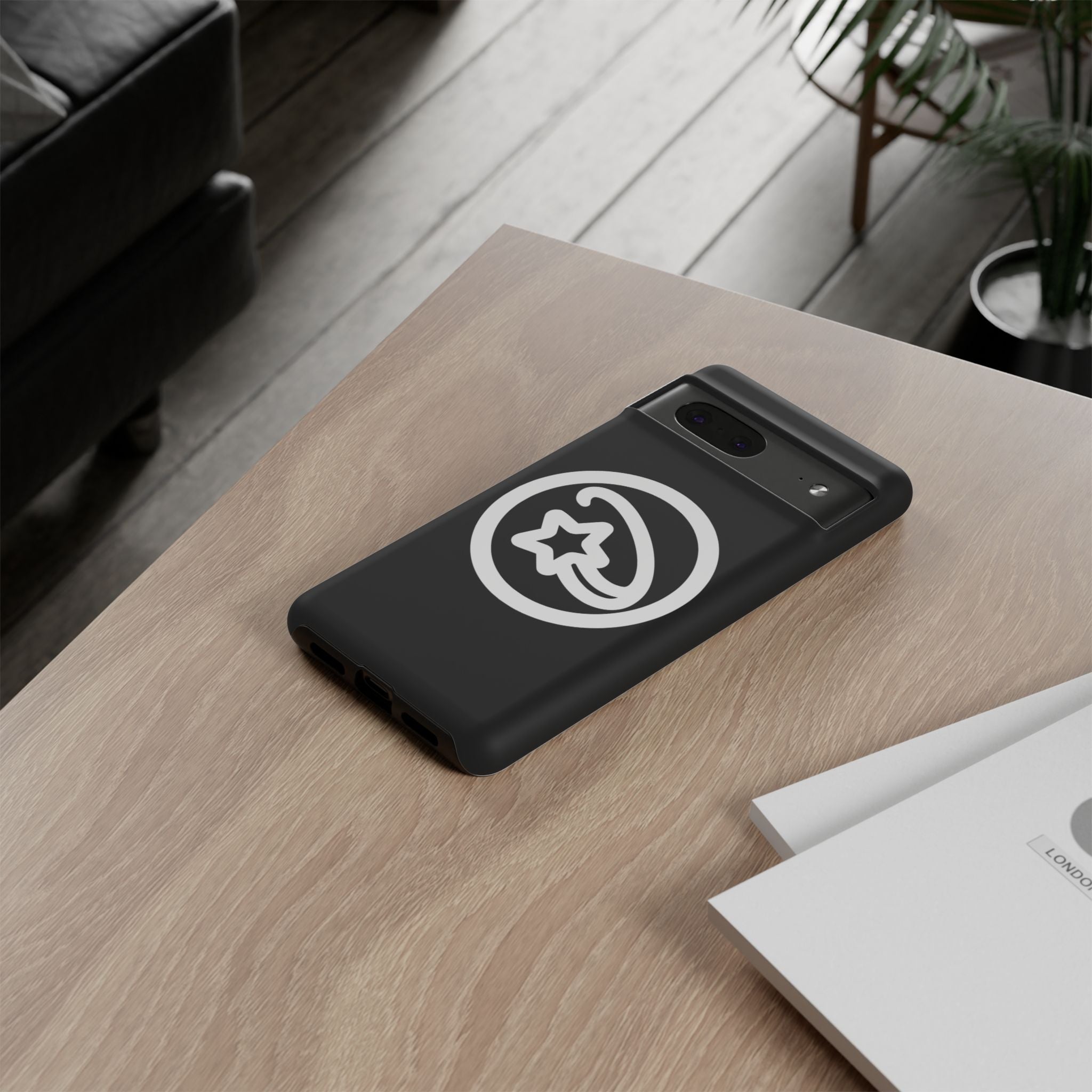 Positivestar Phone Case — Black Gloss Tough Case with White Shooting Star Logo