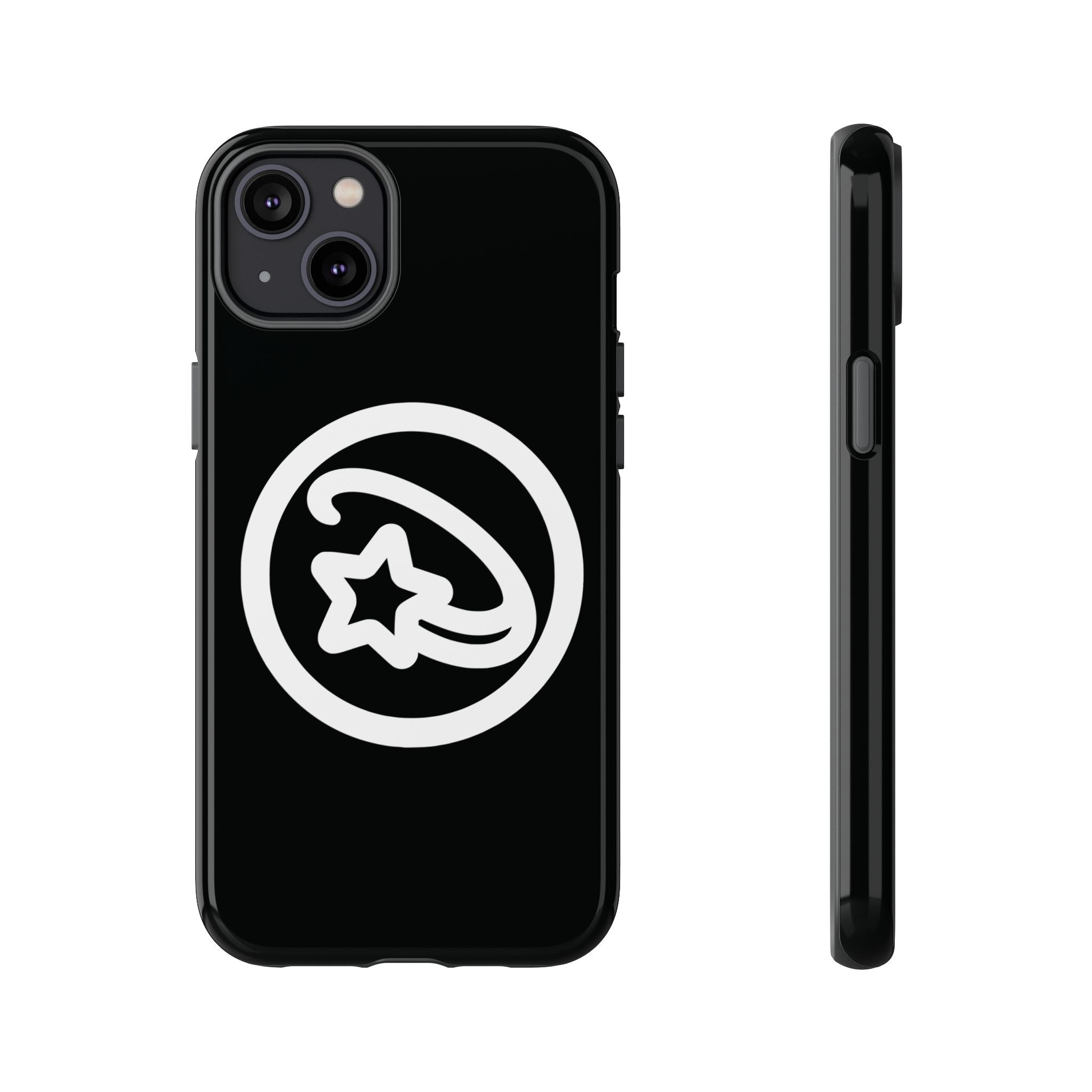 Positivestar Phone Case — Black Gloss Tough Case with White Shooting Star Logo