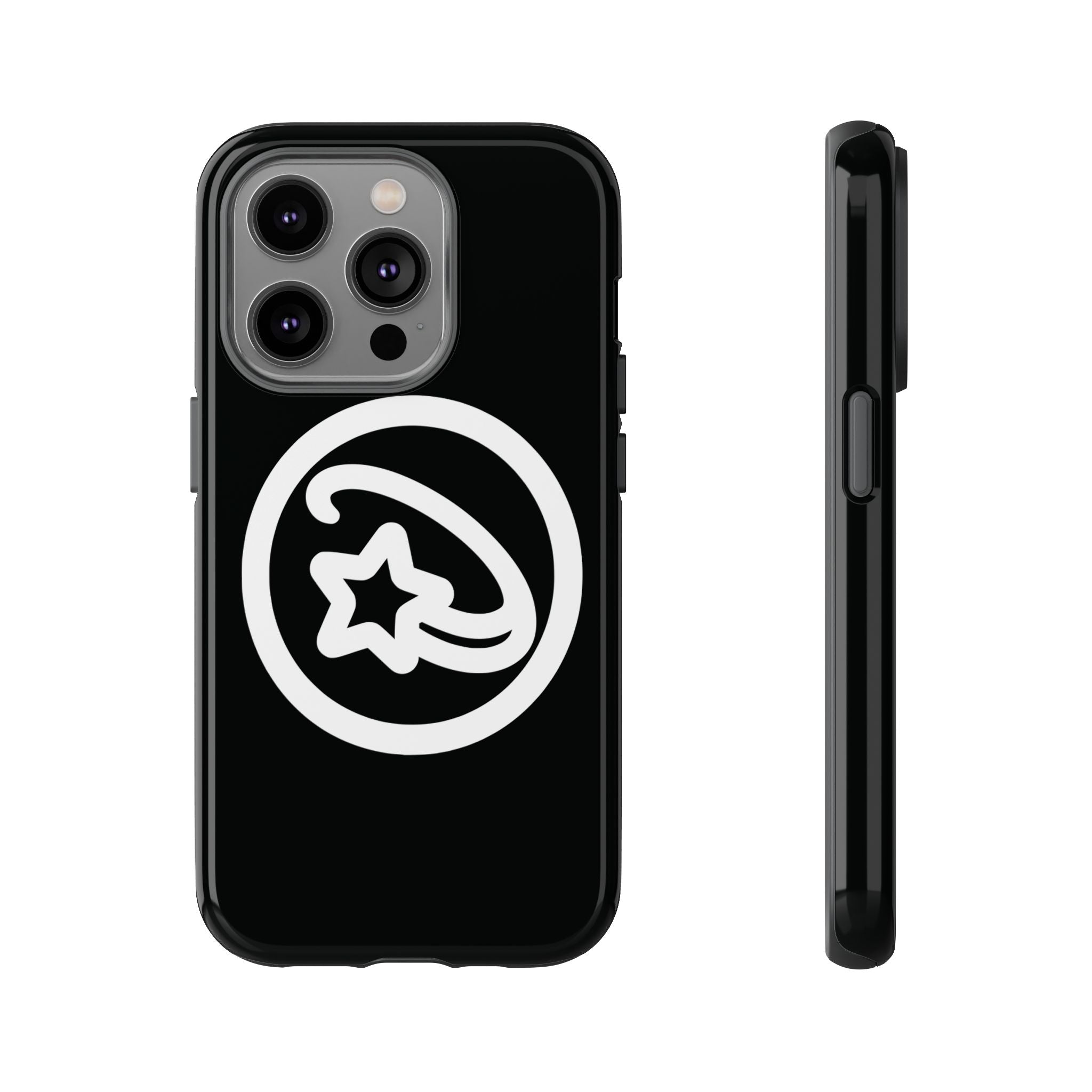 Positivestar Phone Case — Black Gloss Tough Case with White Shooting Star Logo