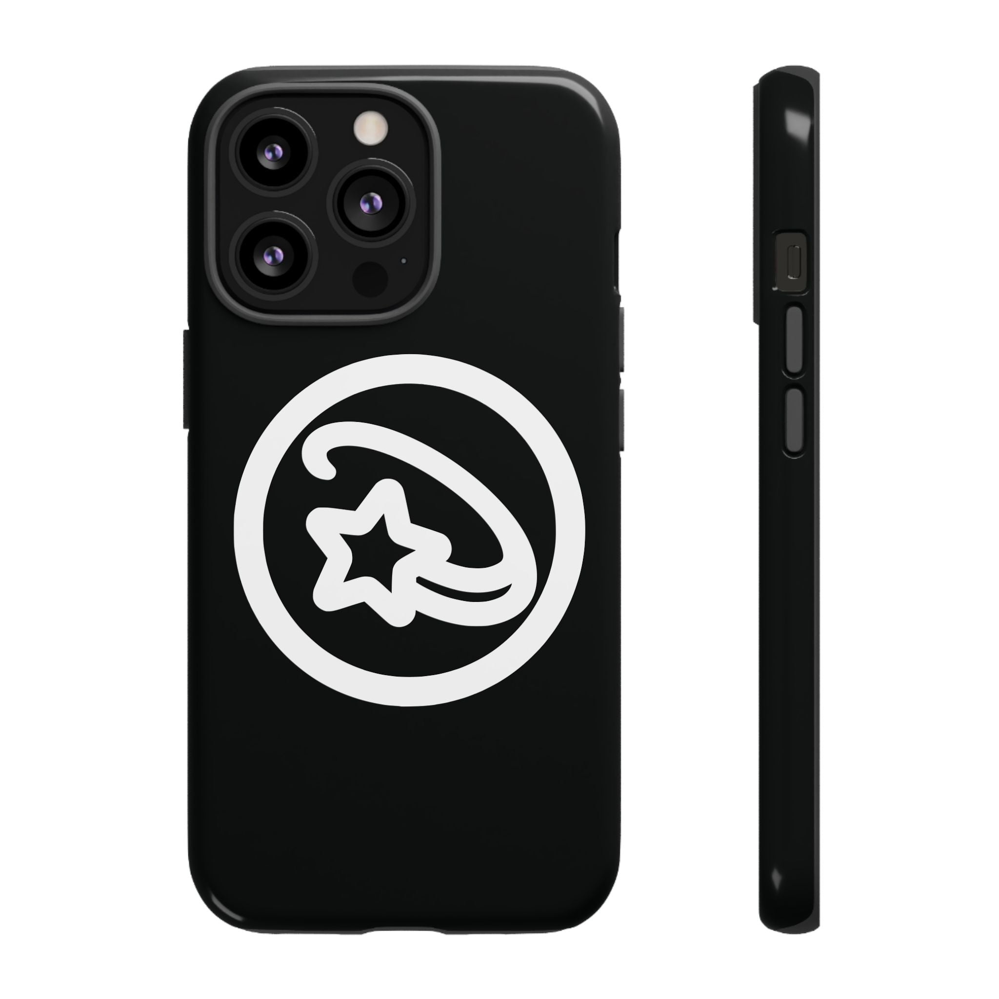 Positivestar Phone Case — Black Gloss Tough Case with White Shooting Star Logo