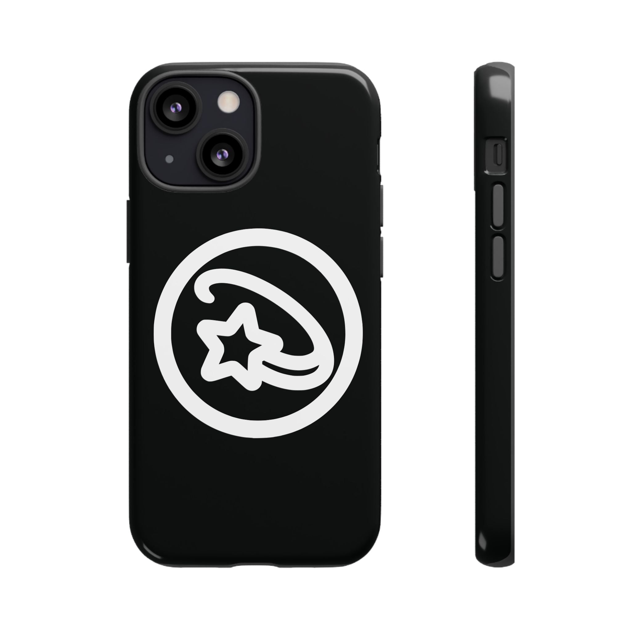 Positivestar Phone Case — Black Gloss Tough Case with White Shooting Star Logo
