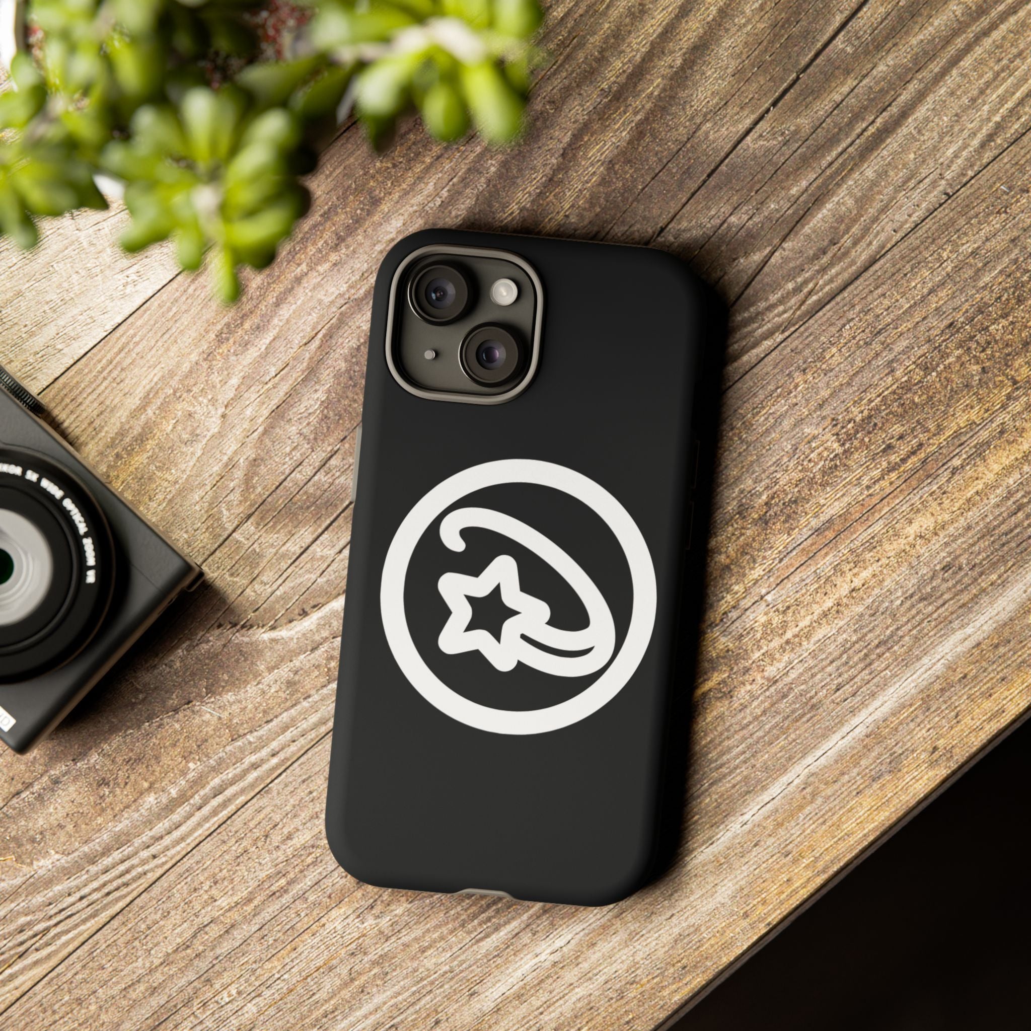 Positivestar Phone Case — Black Gloss Tough Case with White Shooting Star Logo