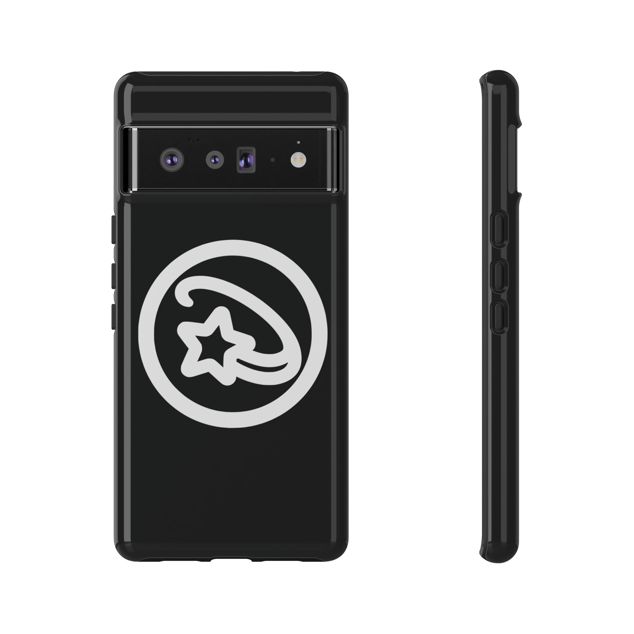 Positivestar Phone Case — Black Gloss Tough Case with White Shooting Star Logo
