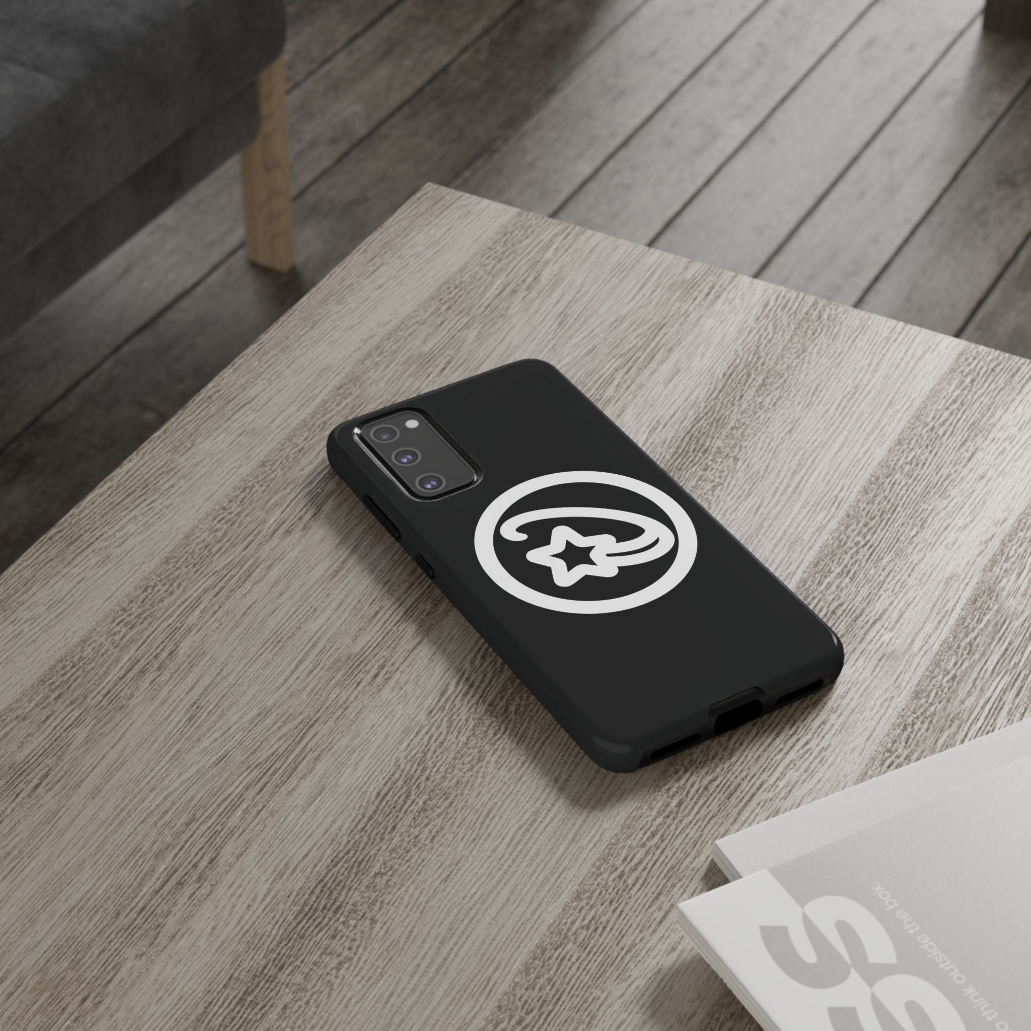 Positivestar Phone Case — Black Gloss Tough Case with White Shooting Star Logo