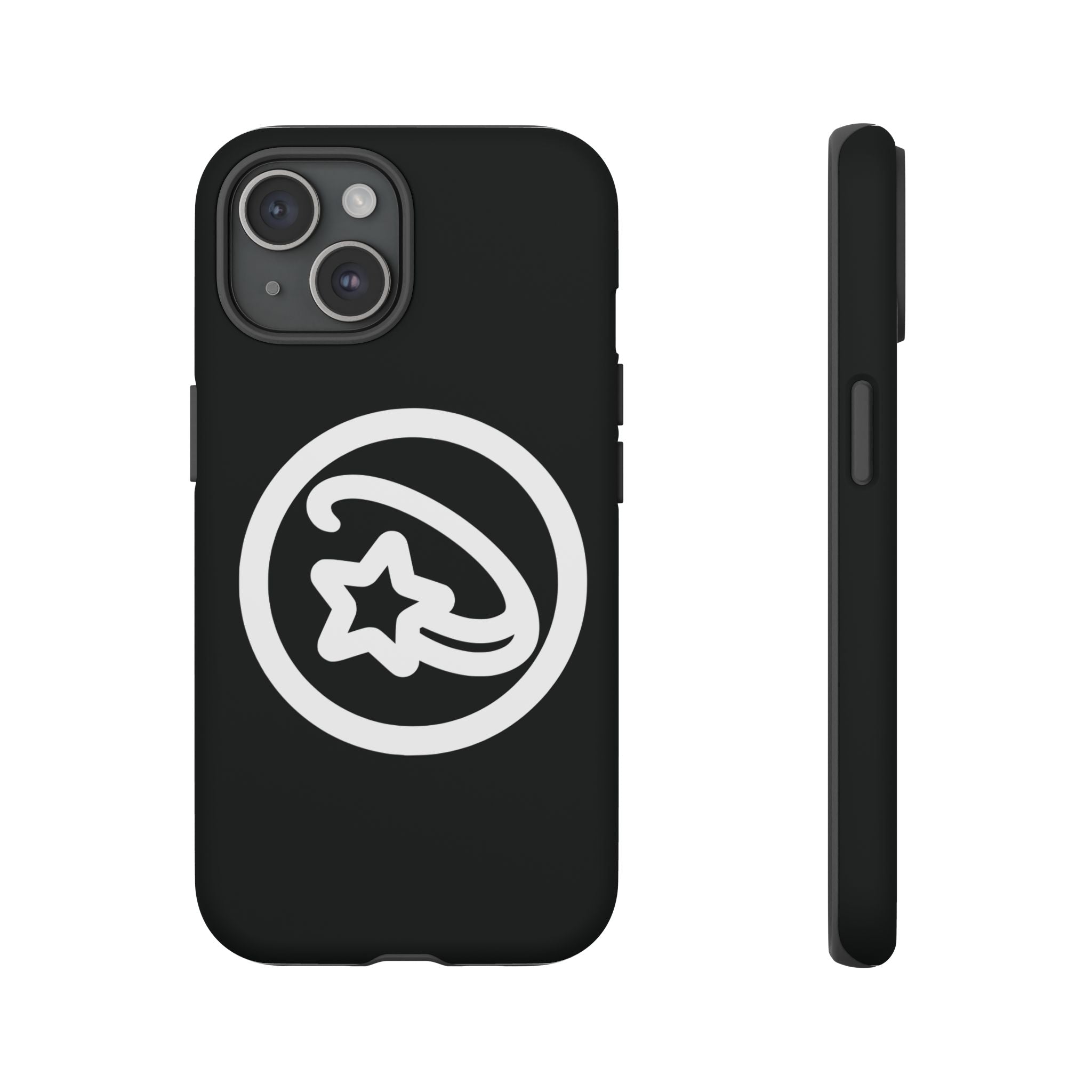 Positivestar Phone Case — Black Gloss Tough Case with White Shooting Star Logo