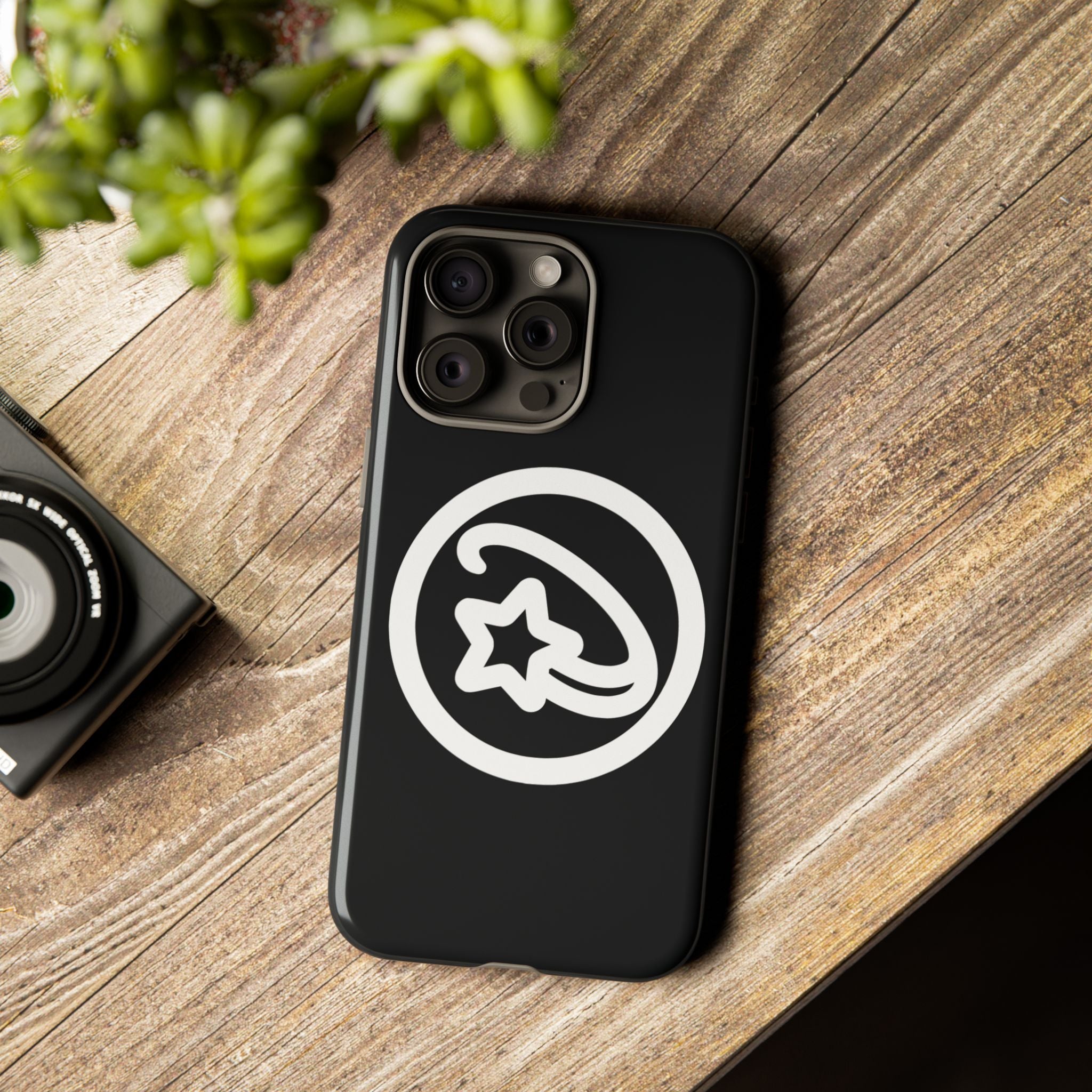 Positivestar Phone Case — Black Gloss Tough Case with White Shooting Star Logo