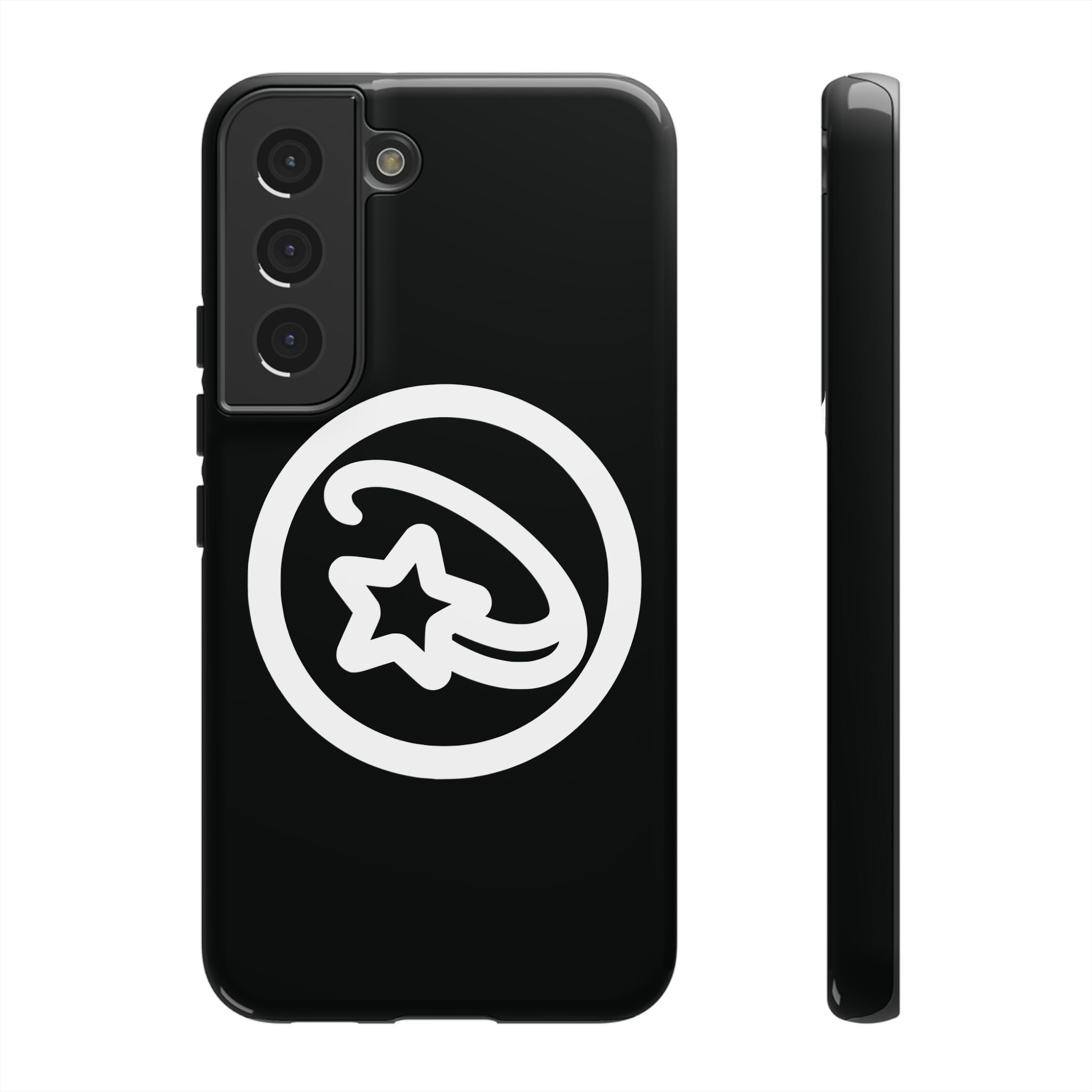 Positivestar Phone Case — Black Gloss Tough Case with White Shooting Star Logo